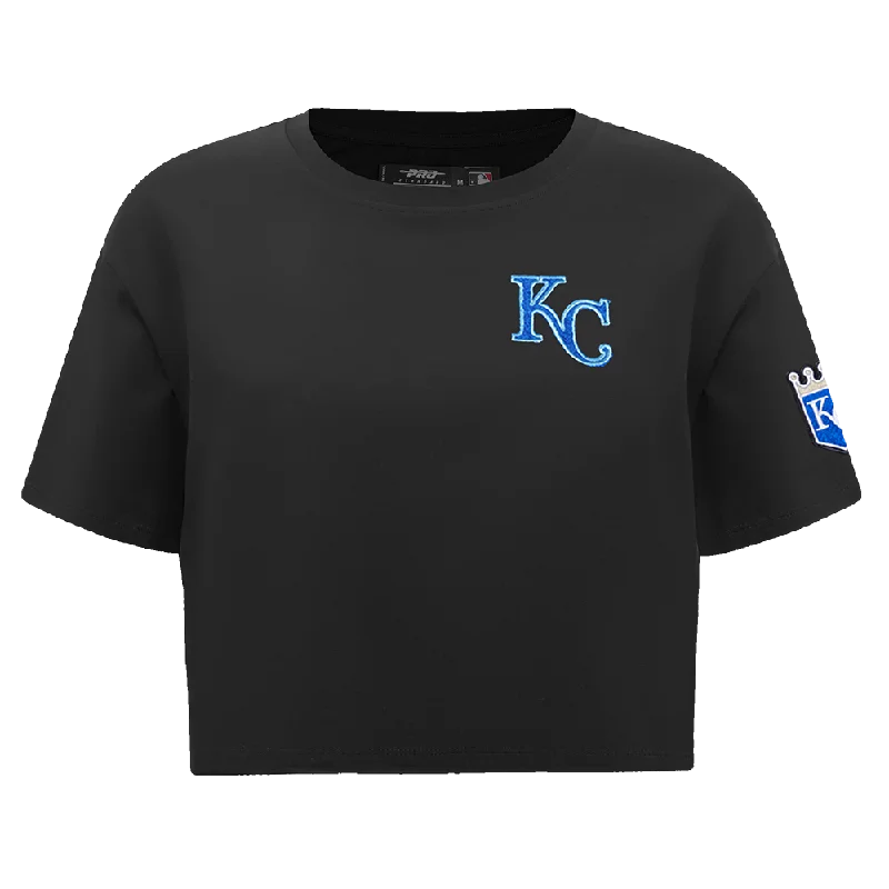 MLB KANSAS CITY ROYALS CLASSIC WOMEN'S BOXY TEE (BLACK) Graphic Embroidered Appliqued MLB KANSAS CITY ROYALS CLASSIC WOMEN'S BOXY TEE (BLACK) Graphic Embroidered Appliqued