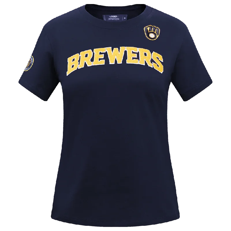 MLB MILWAUKEE BREWERS CLASSIC WOMEN'S SJ SLIM FIT TEE (MIDNIGHT NAVY) Zippered Front Buttoned Front Snap Front MLB MILWAUKEE BREWERS CLASSIC WOMEN'S SJ SLIM FIT TEE (MIDNIGHT NAVY) Zippered Front Buttoned Front Snap Front