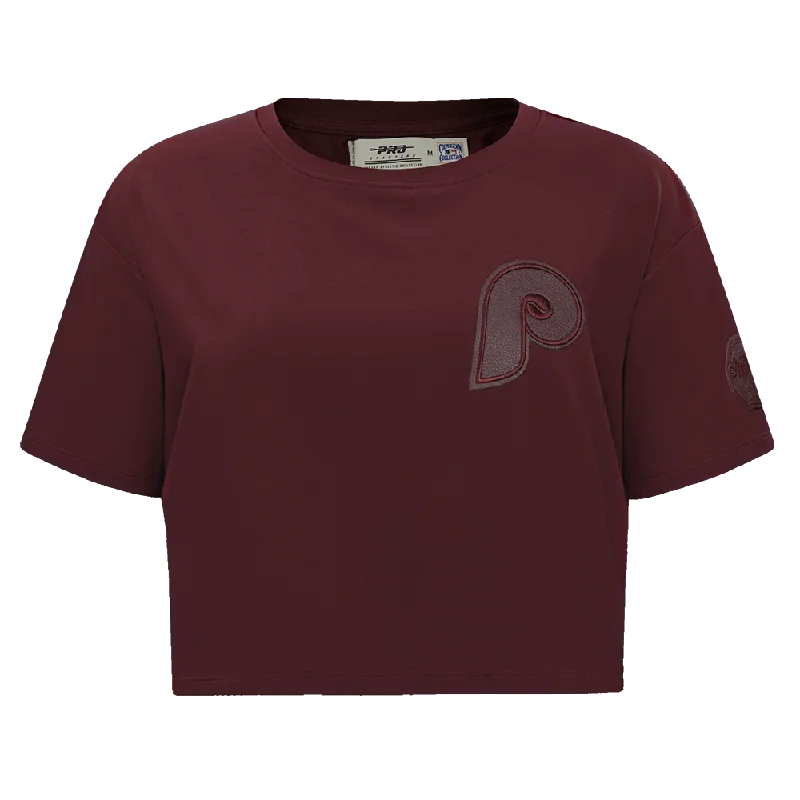 MLB PHILADELPHIA PHILLIES TRIPLE TONAL WOMEN'S SJ BOXY TEE (WINE) Graphic T-Shirt Round Neck Polyester MLB PHILADELPHIA PHILLIES TRIPLE TONAL WOMEN'S SJ BOXY TEE (WINE) Graphic T-Shirt Round Neck Polyester