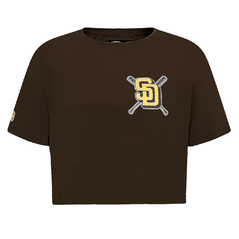 MLB SAN DIEGO PADRES MASHUP WOMEN'S BOXY TEE (BROWN) Houndstooth Herringbone Solid