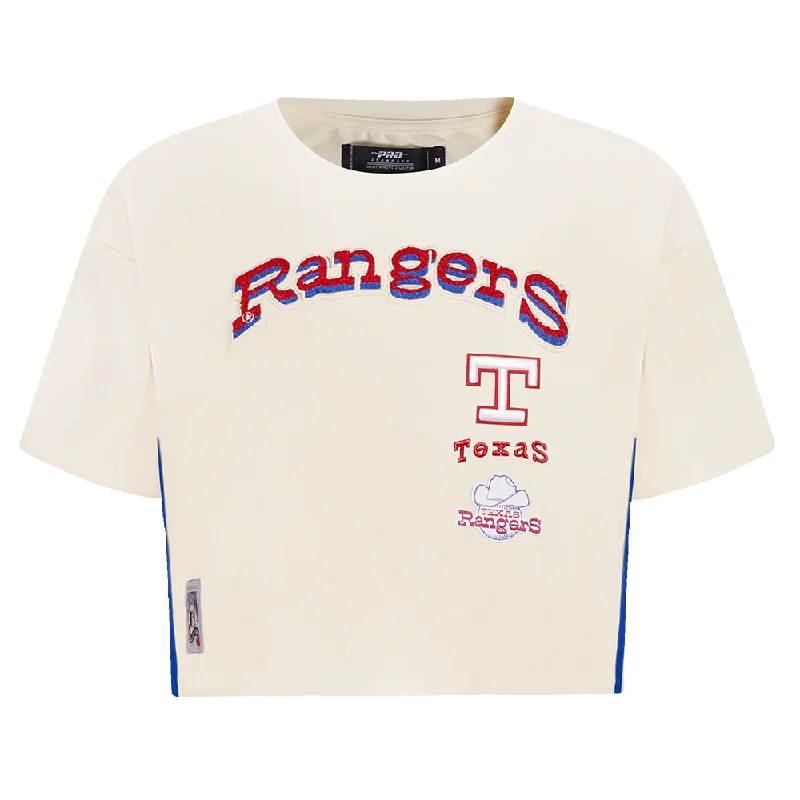 MLB TEXAS RANGERS RETRO CLASSIC WOMEN'S BOXY TEE (EGGSHELL) Cashmere Blend Cotton Blend Poly Blend MLB TEXAS RANGERS RETRO CLASSIC WOMEN'S BOXY TEE (EGGSHELL) Cashmere Blend Cotton Blend Poly Blend