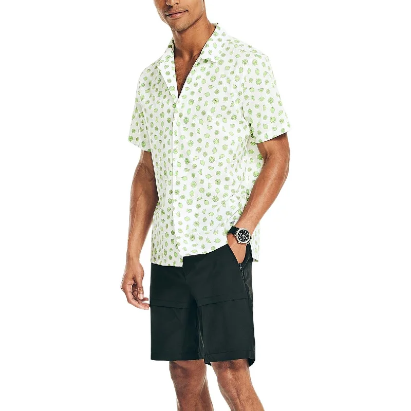 Nautica Mens Printed Short Sleeve Button-Down Shirt Modern Fit Short Sleeve
