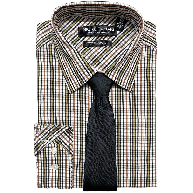 Nick Graham Mens Office Work Button-Down Shirt Fashionable Sheer Short Shirt