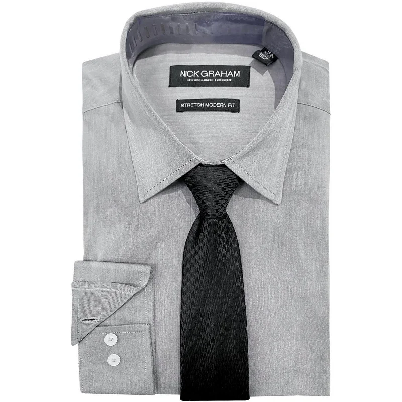 Nick Graham Mens Solid Slub Button-Down Shirt Soft Cotton Short Tee