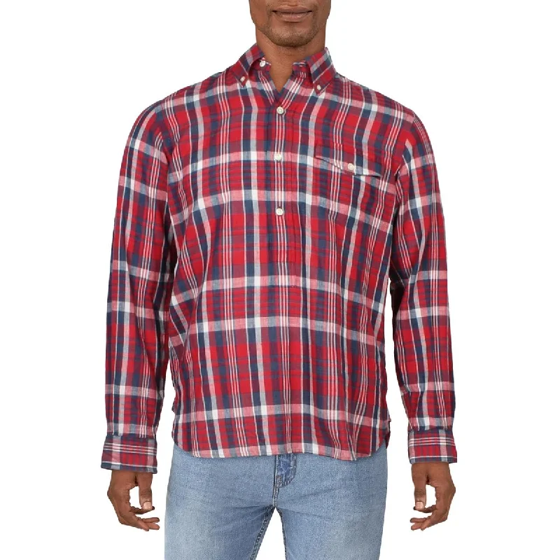 Polo Ralph Lauren Mens Cotton Plaid Button-Down Shirt Classic Solid Short Shirt
