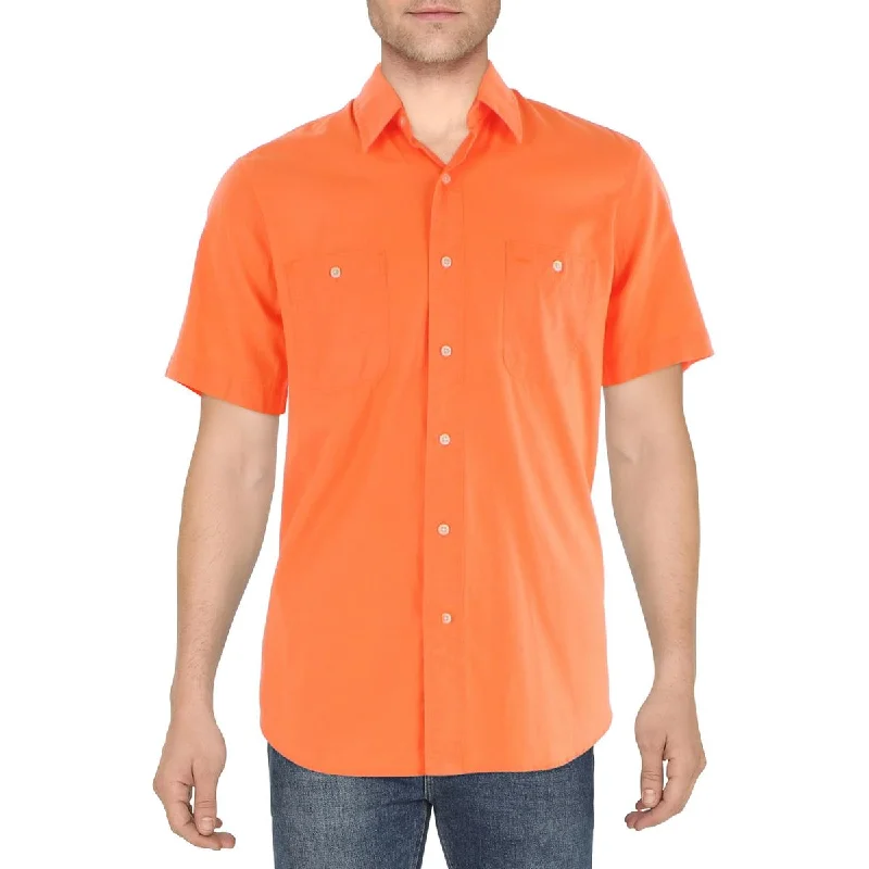 Polo Ralph Lauren Mens Cotton Short Sleeve Button-Down Shirt Elegant High-Low Short Shirt Polo Ralph Lauren Mens Cotton Short Sleeve Button-Down Shirt Elegant High-Low Short Shirt