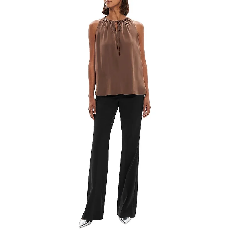 Theory Womens Petites Tie Shirt Shell Casual Button-Down Short Shirt