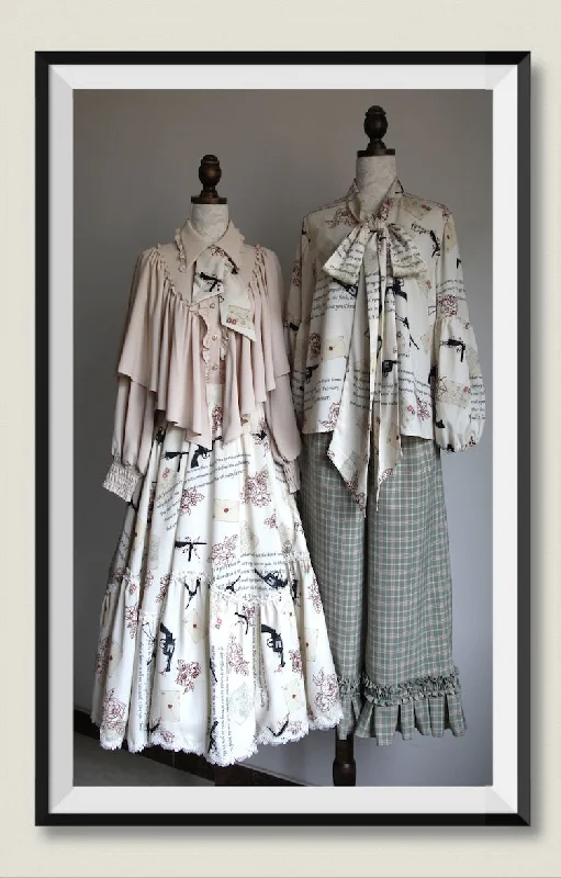 VTGDOLL~World War II love letter~Elegant Lolita Shirt and Lolita Painted SK Modern Casual Short Sleeve VTGDOLL~World War II love letter~Elegant Lolita Shirt and Lolita Painted SK Modern Casual Short Sleeve