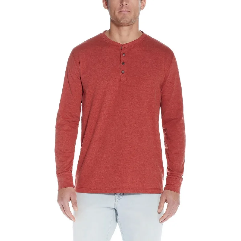 Weatherproof Vintage Mens Knit Heathered Henley Shirt Cozy Striped Short Sleeve