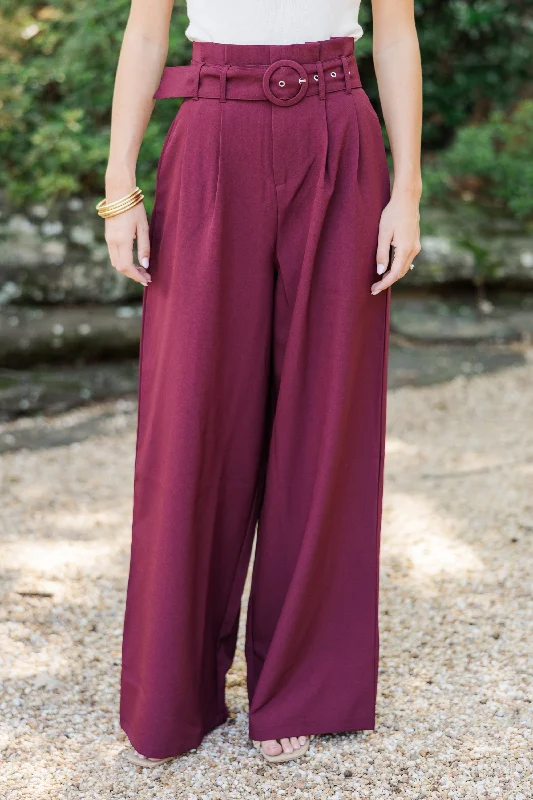 Day At The Office Burgundy Red Wide Leg Trousers Trousers versatile all-occasion