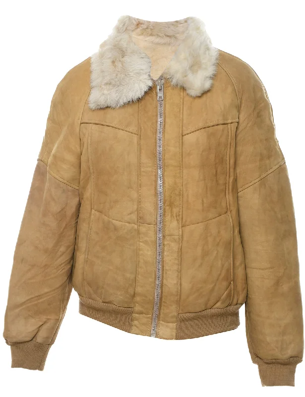Beige Faux Shearling Lined Suede Zip-Front Jacket - L Print Jacket Jacquard Jacket Embroidered Jacket Beige Faux Shearling Lined Suede Zip-Front Jacket - L Print Jacket Jacquard Jacket Embroidered Jacket