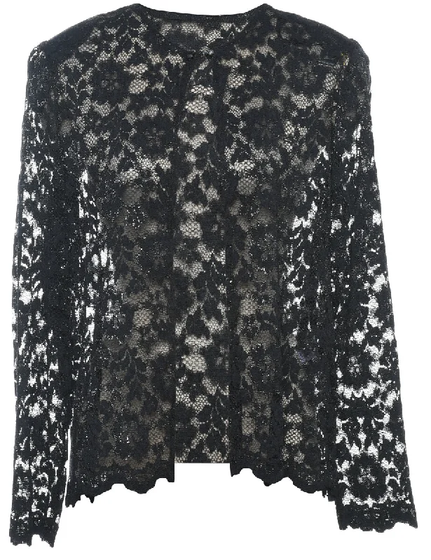 Black Lace Evening Jacket - M Chenille Jacket Brocade Jacket Lace Jacket