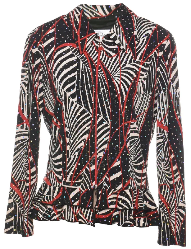 Black, Red & White Sparkly Patterned Jacket - L Fitted Jacket Loose Jacket Oversized Jacket Black, Red & White Sparkly Patterned Jacket - L Fitted Jacket Loose Jacket Oversized Jacket