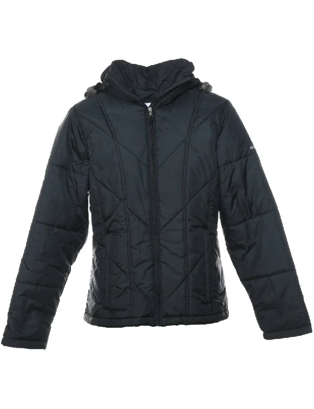 Columbia Black Zip-Front Hooded Puffer Jacket - M Striped Jacket Polka Dot Jacket Floral Jacket