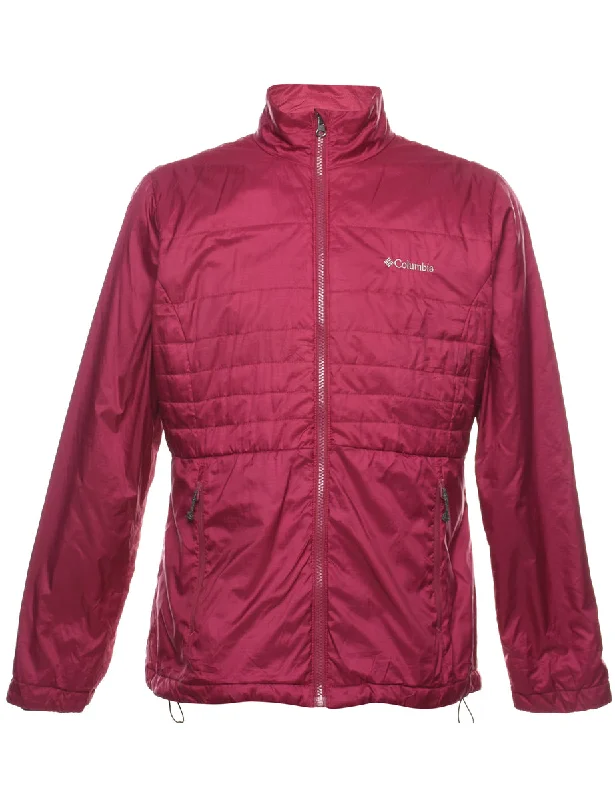 Columbia Maroon Zip-Front Puffer Jacket - L Cotton Fabric Linen Fabric Terry Fabric