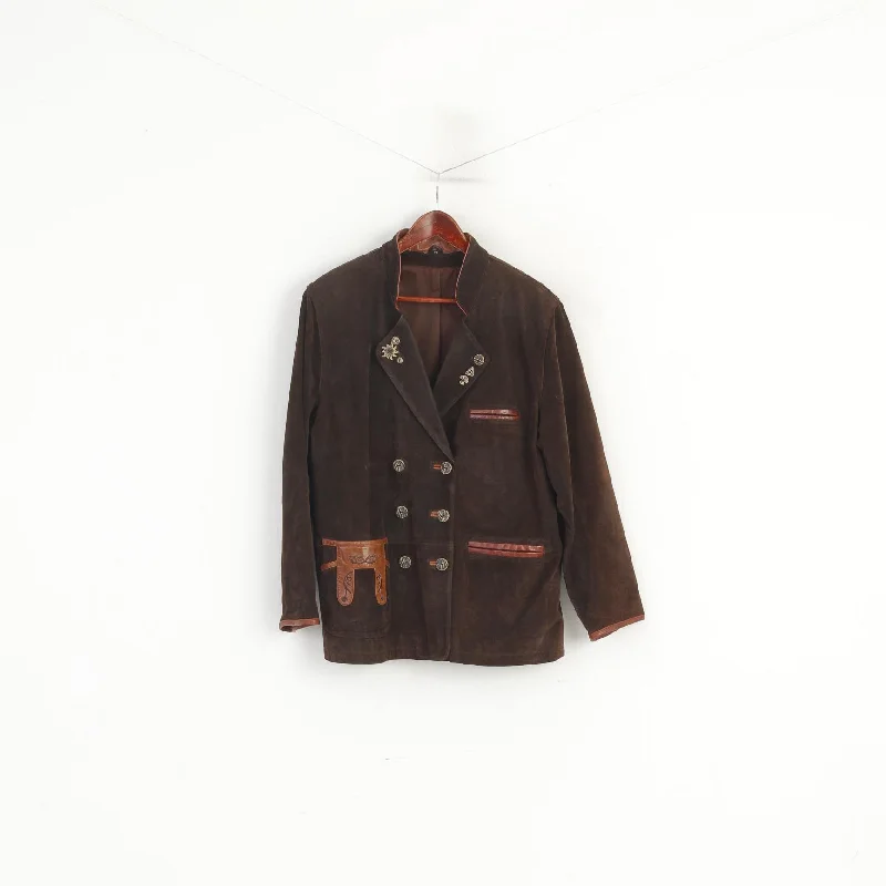 Vintage Women 44 XL Jacket Brown Leather Suede Tyrol Trachten Shoulder Pads Blazer Appliqued Jacket Beaded Jacket Sequined Jacket Vintage Women 44 XL Jacket Brown Leather Suede Tyrol Trachten Shoulder Pads Blazer Appliqued Jacket Beaded Jacket Sequined Jacket