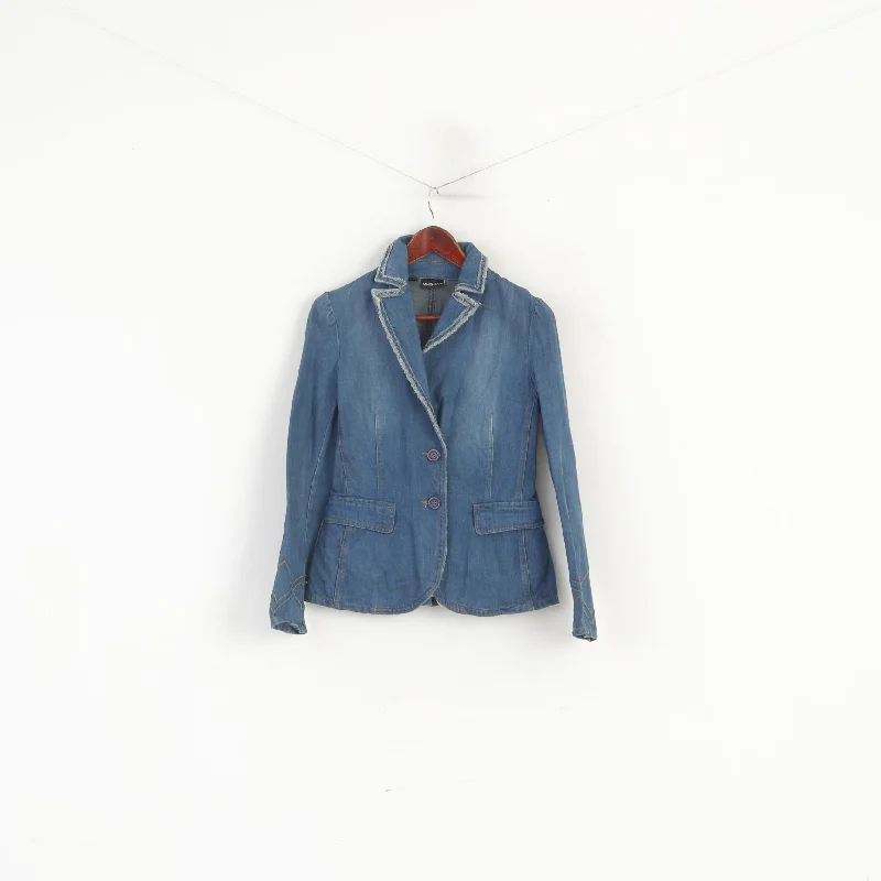 MNG Jeans Women M (S) Jacket Blue Cotton Denim Classic Single Breasted Blazer Wool Fabric Cashmere Fabric Tweed Fabric MNG Jeans Women M (S) Jacket Blue Cotton Denim Classic Single Breasted Blazer Wool Fabric Cashmere Fabric Tweed Fabric