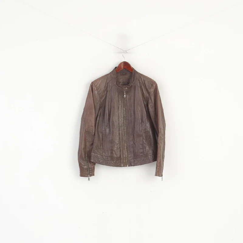 Green House Women 40 M Biker Jacket Brown Leather Vintage Zip Up Ramones Fleece Jacket Down Jacket Parka Green House Women 40 M Biker Jacket Brown Leather Vintage Zip Up Ramones Fleece Jacket Down Jacket Parka