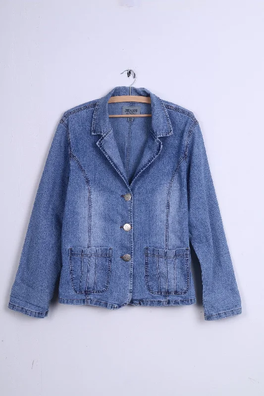 Jeans High Fashion Womens XL Jacket Blue Denim Single Breasted Strech Blazer Zip Front Button Front Snap Front