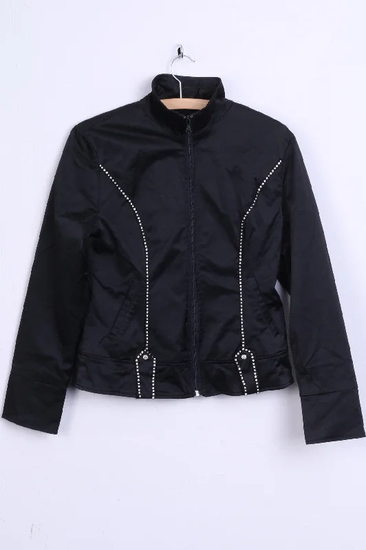 MING ZHIXIONG Womens M Jacket Black Zircons Embroidered Back Snapped Jacket Toggled Jacket Drawstring Jacket MING ZHIXIONG Womens M Jacket Black Zircons Embroidered Back Snapped Jacket Toggled Jacket Drawstring Jacket