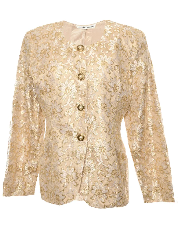 Cream Floral Lace Evening Jacket - M Toggled Jacket Drawstring Jacket Belted Jacket
