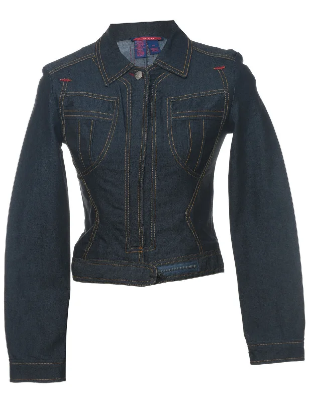Cropped & Contrast Stitch 1990s Denim Jacket - XS Zip Front Button Front Snap Front