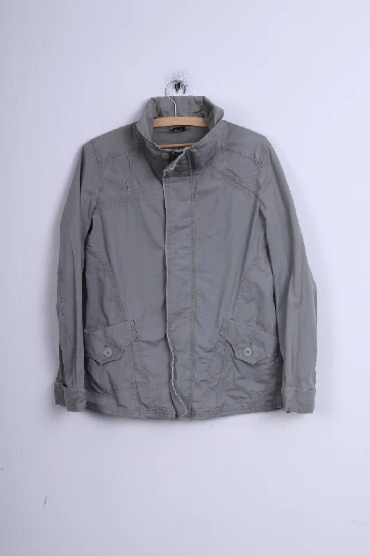 DIESEL Womens L Jacket Grey Cotton Stand-Up Collar Front Pockets Side Pockets Patch Pockets DIESEL Womens L Jacket Grey Cotton Stand-Up Collar Front Pockets Side Pockets Patch Pockets