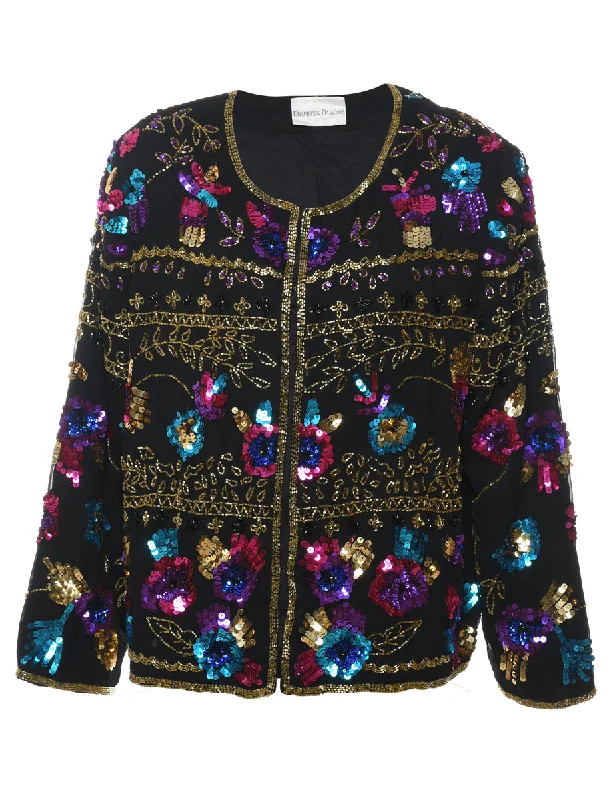 Embellished & Sequined Floral Multi-Colour Jacket - L Nylon Jacket Polyester Jacket Spandex Jacket Embellished & Sequined Floral Multi-Colour Jacket - L Nylon Jacket Polyester Jacket Spandex Jacket