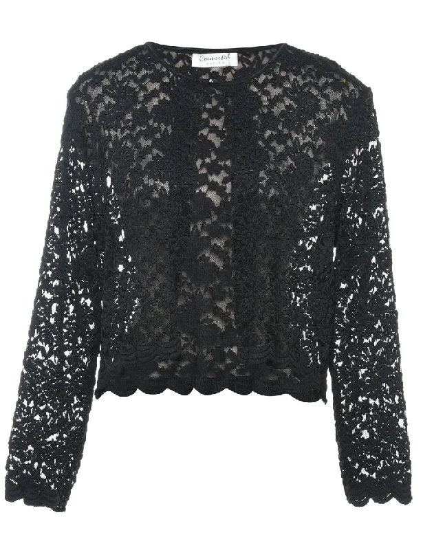 Floral Lace Black Sheer Jacket - M Oversized Jacket Tailored Jacket Straight Jacket