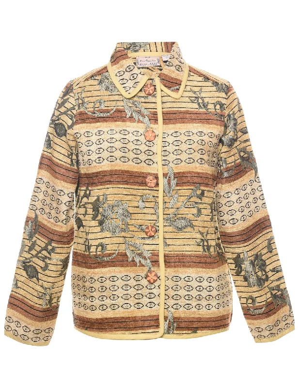 Floral Pattern Tapestry Jacket - S Zippered Jacket Buttoned Jacket Snapped Jacket