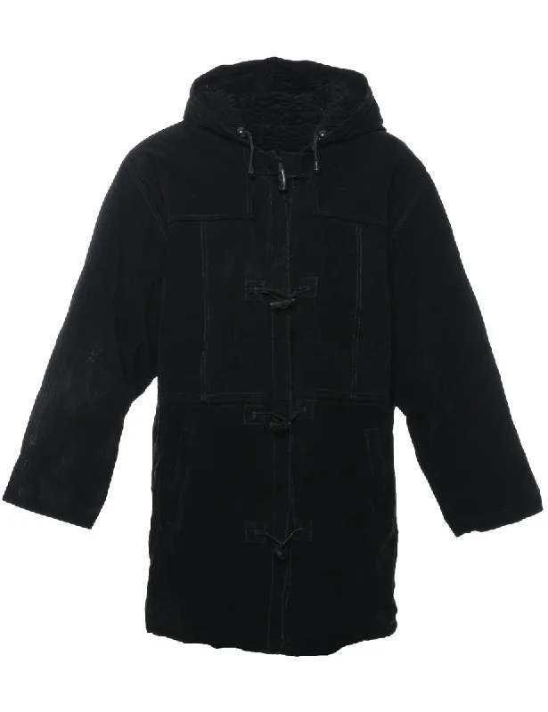 Hooded Black Faux Shealing Lined Suede Jacket - M Knit Jacket Woven Jacket Fleece Jacket Hooded Black Faux Shealing Lined Suede Jacket - M Knit Jacket Woven Jacket Fleece Jacket