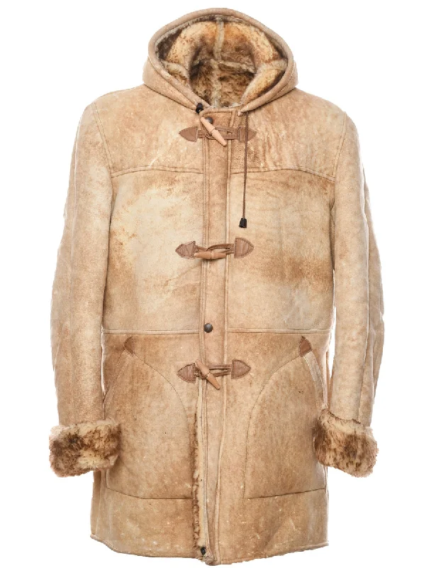 Hooded Shearling Suede Jacket - L Elasticated Jacket Padded Jacket Insulated Jacket