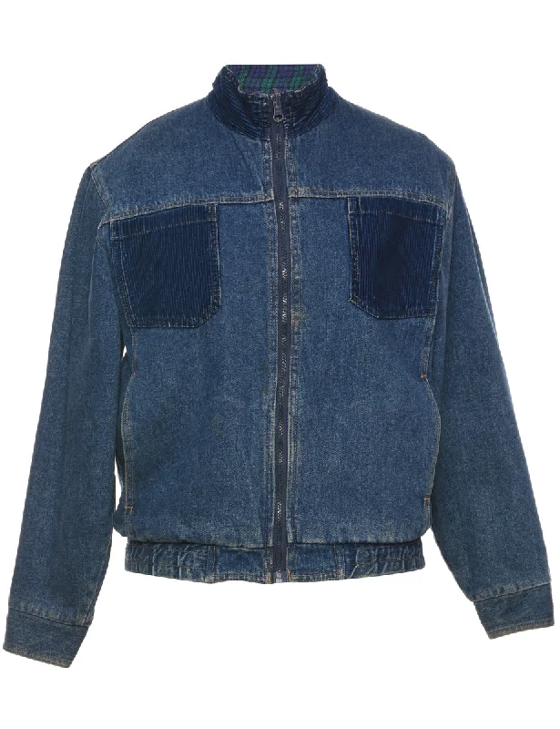 Indigo Denim Jacket - M Zip Front Button Front Snap Front