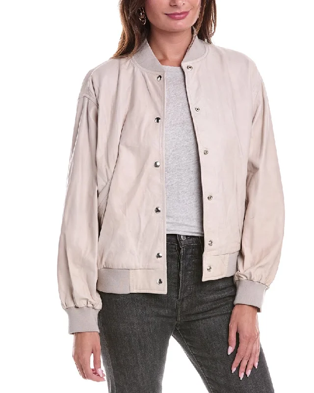 IRO Artus Leather Jacket Boat Neck Shawl Collar Notched Collar