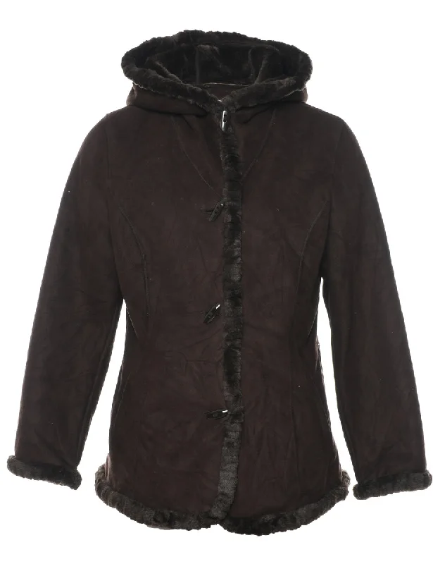 Jones New York Hooded Dark Brown Suede Jacket - M Cardigan Sweater Pullover