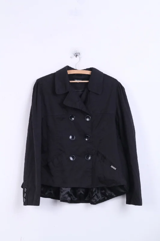 KANGOL Women 14 Jacket Black Buttoned High Low Classic Cotton Top Nylon Fabric Polyester Fabric Spandex Fabric KANGOL Women 14 Jacket Black Buttoned High Low Classic Cotton Top Nylon Fabric Polyester Fabric Spandex Fabric