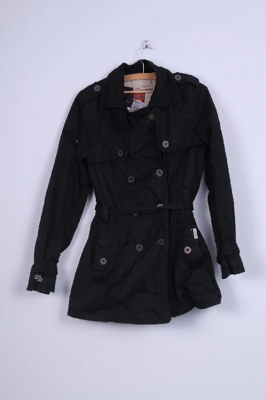 Khujo Womens XL Parka Jacket Double Breasted Black Cotton One-Shoulder Jacket Off-the-Shoulder Jacket Asymmetrical Jacket