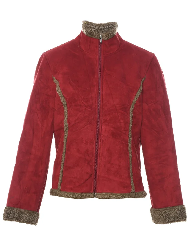 L.L. Bean Red & Brown Suede & Shearling Lined Jacket - M Zip Front Button Front Snap Front L.L. Bean Red & Brown Suede & Shearling Lined Jacket - M Zip Front Button Front Snap Front