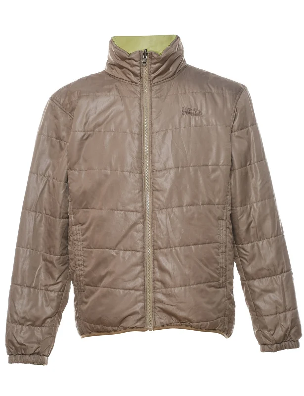 Light Brown Zip-Front Puffer Jacket - L Satin Jacket Silk Jacket Chiffon Jacket