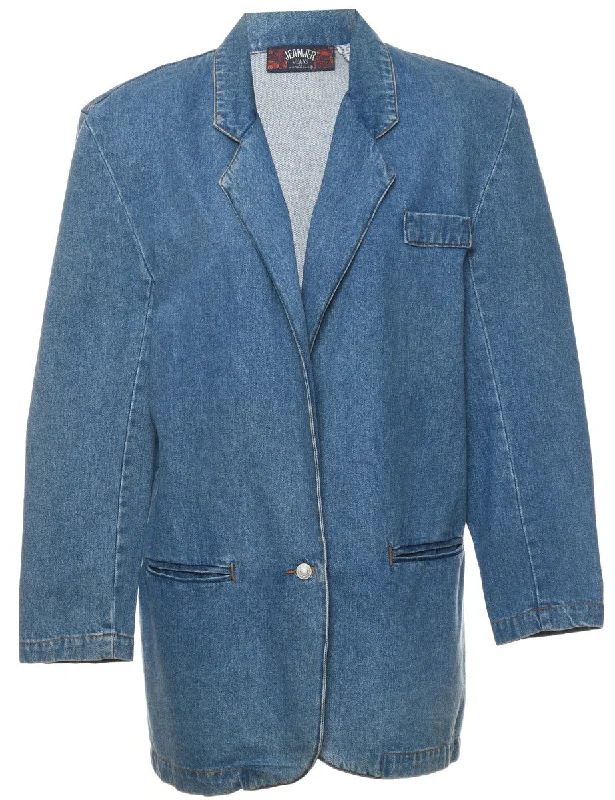Medium Wash Classic Denim Jacket - M Welt Pockets Slit Pockets Flap Pockets