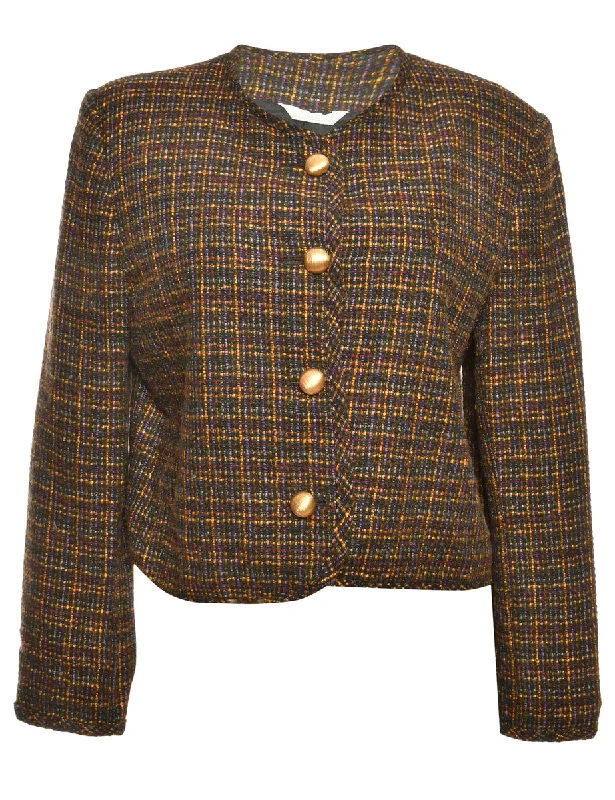 Multi-Colour Gold Button Front Jacket - XL Notch Collar Peter Pan Collar Cowl Neck