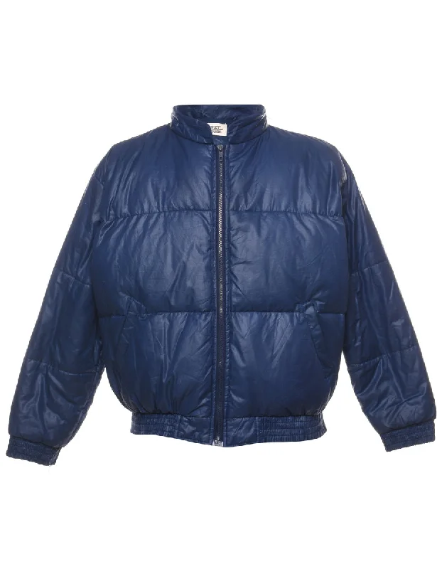 Navy Zip-Front Classic Puffer Jacket - L Mesh Jacket Canvas Jacket Denim Jacket