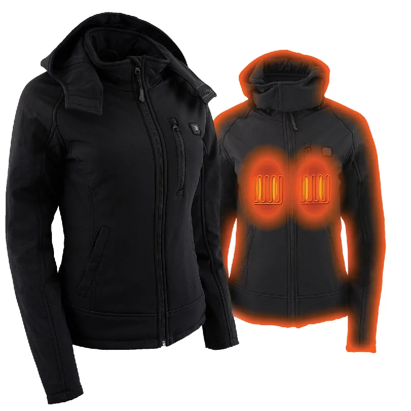 Nexgen Heat NXL2767SET Women's Black Ruffled Heated Soft Shell Jacket with Detachable Hood for Hiking w/ Battery Welt Pockets Slit Pockets Flap Pockets Nexgen Heat NXL2767SET Women's Black Ruffled Heated Soft Shell Jacket with Detachable Hood for Hiking w/ Battery Welt Pockets Slit Pockets Flap Pockets