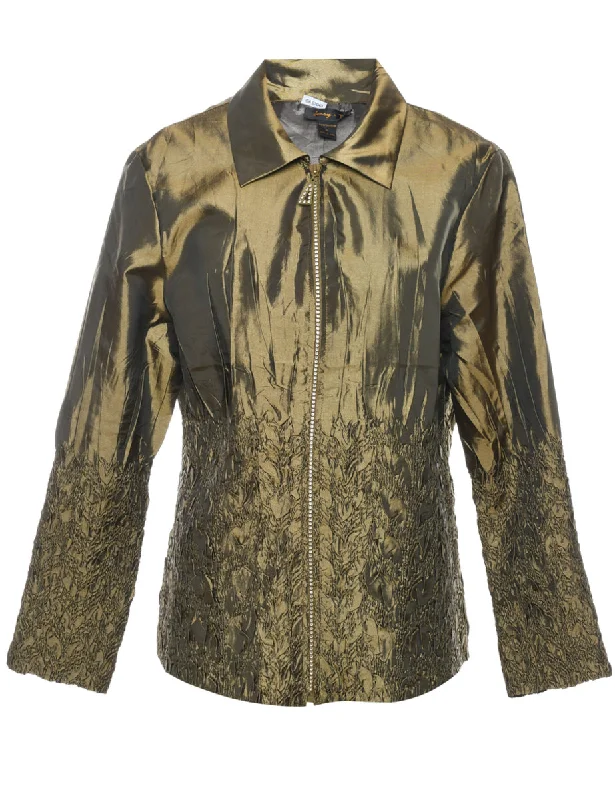 Olive Green Jacket - L Boat Neck Shawl Collar Notched Collar