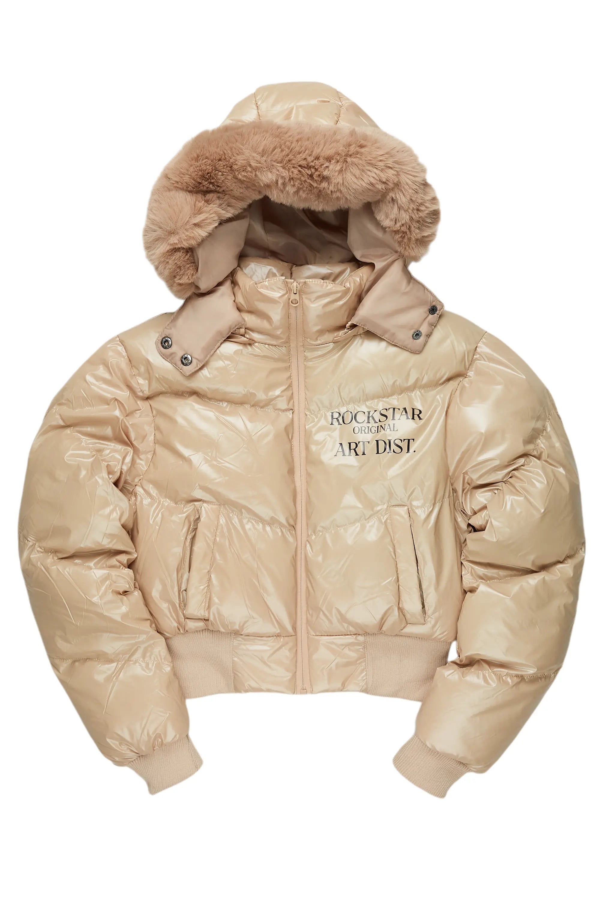 Destina Tan Puffer Jacket Satin Fabric Silk Fabric Chiffon Fabric