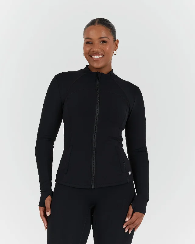 SCULPT ZIP UP JACKET - BLACK Denim Fabric Leather Fabric Suede Fabric