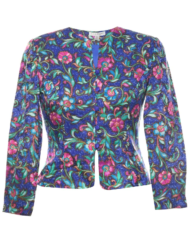 Silk Floral Pattern Jacket - M Herringbone Jacket Checkered Jacket Solid Jacket