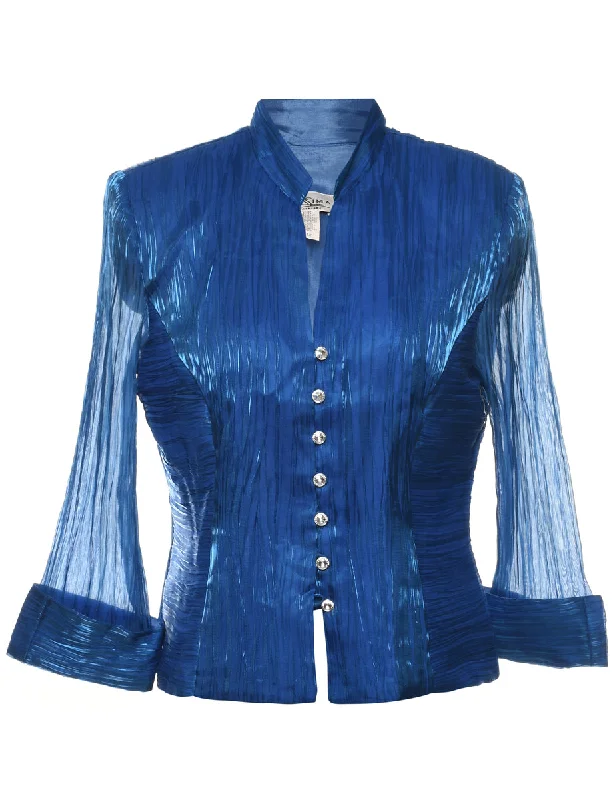 Single Breasted Blue Evening Jacket - M A-Line Jacket Boat Neck Shawl Collar