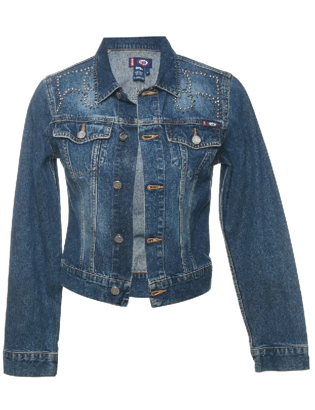 Sparkly 1990s Cropped Denim Jacket - S Hoodie Zip-Up Jacket Button-Up Jacket