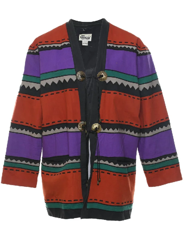 Striped Pattern Multi-Colour Jacket - L Anorak Shell Jacket Lightweight Jacket